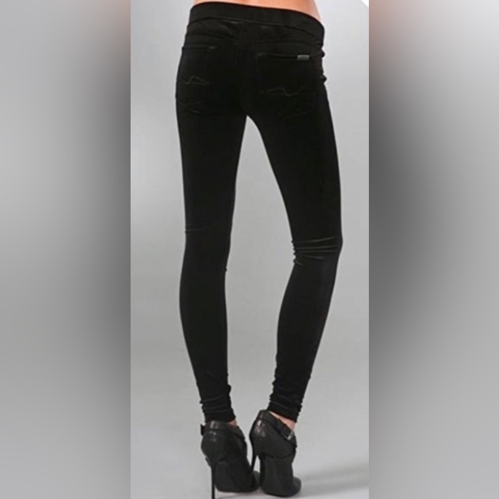 7 For All Mankind Black Crushed Velvet Leggings Pants 27 Like New Warm Cozy Soft